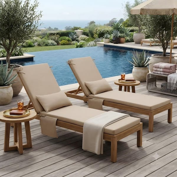2-Piece Outdoor Chaise Lounge Cushions in Beige 72 in. x 21 in. x 2.8 in. Patio Lounge Chair Cushions with Pillow & Ties