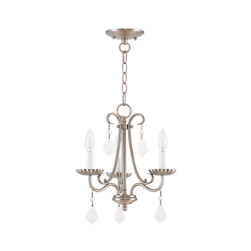 Daphne Brushed Nickel 3-Light Mini Chandelier with Teardrop Crystals