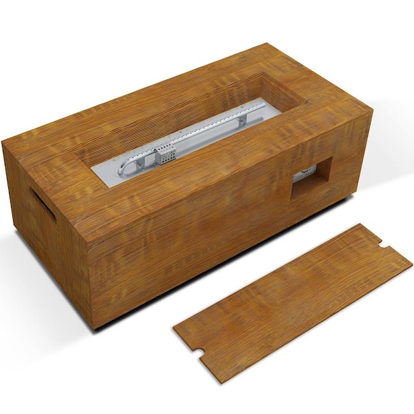 KANTE 42 in. W x 15.4 in. H Outdoor Rectangular Concrete Metal Propane Gas Modern Smokeless Bowl Fire Pit Table in Wood