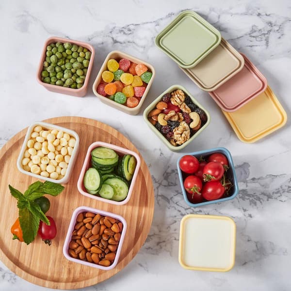 6 oz. Assorted Color Silicone Snack Portion Cup Containers Food Storage w/ Lids Leakproof Stackable 8Pack for Kids Lunch