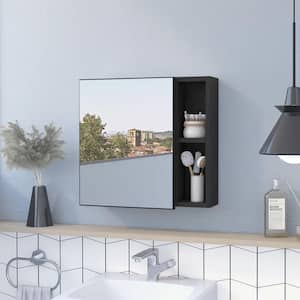 19.6 in. W x 18.6 in. H Black Rectangular Surface Mount Bathroom Medicine Cabinet with Mirror and External Shelf