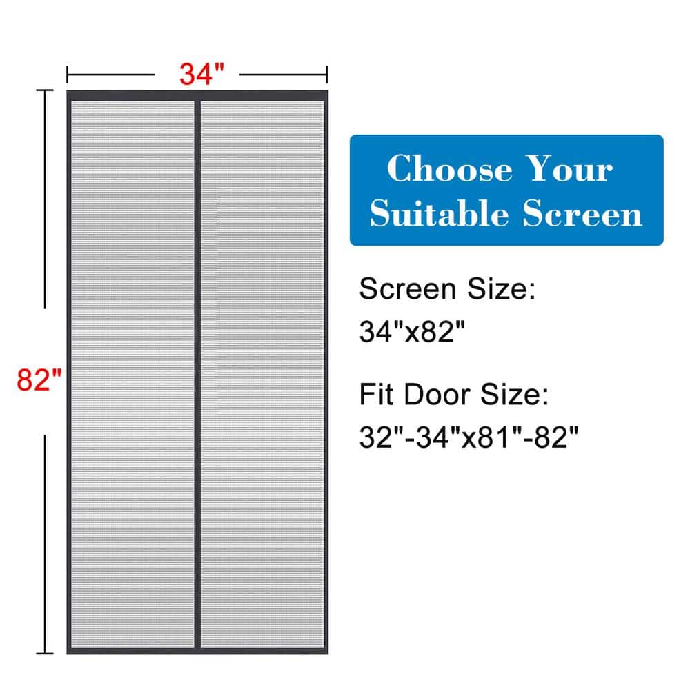 34" x 82" Black Fiberglass Magnetic Screen Door with Heavy Duty Mesh