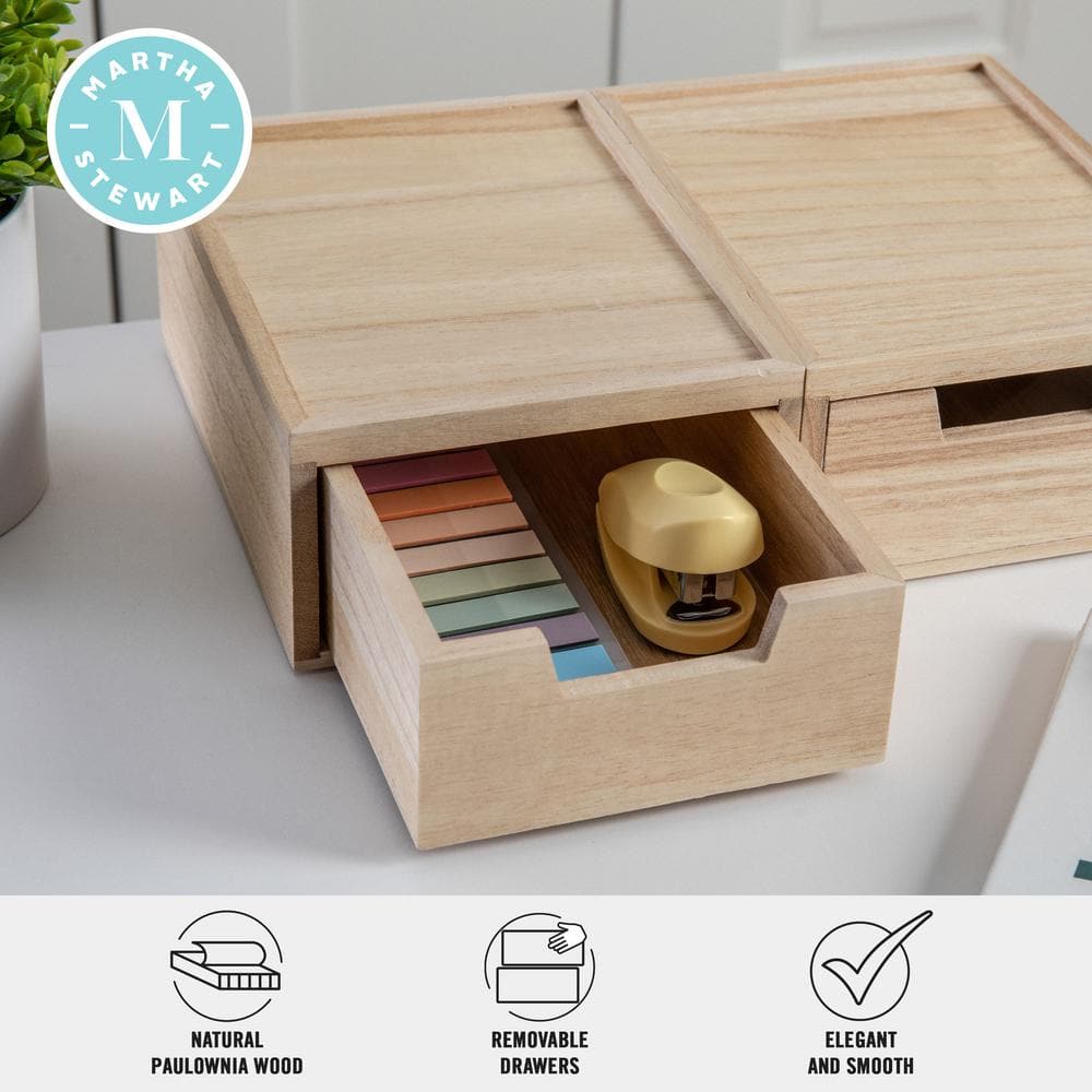 Light Natural Paulownia Wood Stackable Storage Boxes with Drawers