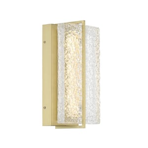 Sevryn Modern 1-Light Soft Brass Dimmable LED Wall Sconce with Clear Textured Shade