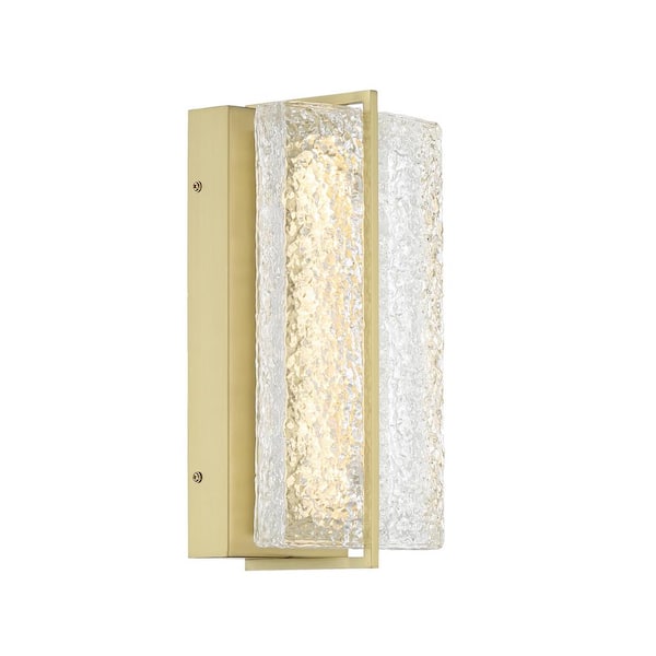 Minka Lavery Sevryn Modern 1-Light Soft Brass Dimmable LED Wall Sconce with Clear Textured Shade