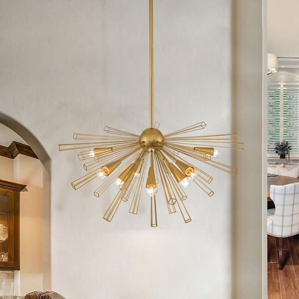 Aquin 10-Light Modern Brass Geometric Sputnik Chandelier