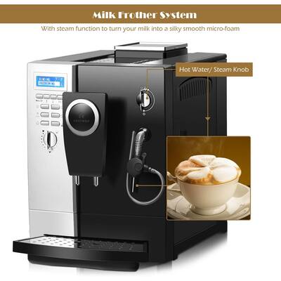 19-Cup Black and Silver Espresso Machine Cappuccino Latte Maker