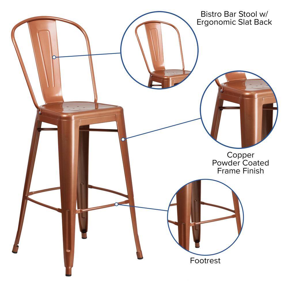 Copper Elegance 30" Metal Indoor-Outdoor Barstool with Ergonomic Back