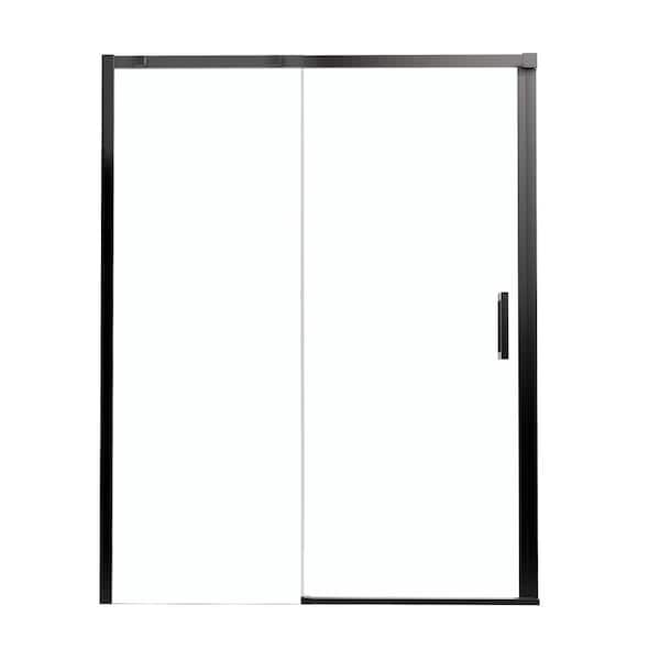 60 in. W x 74 in. H Sliding Semi Frameless Shower Door in Matte Black with 8mm SGCC Tempered Glass