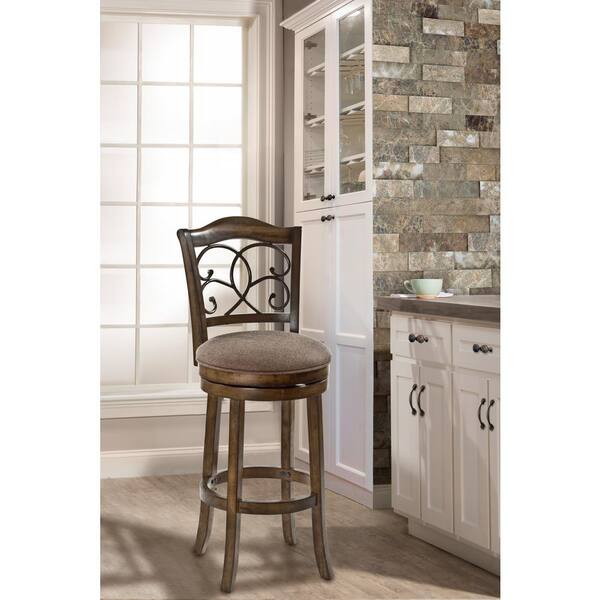 Hillsdale Furniture McLane 26 in. Rich Walnut/Mocha Fabric Swivel Counter Stool