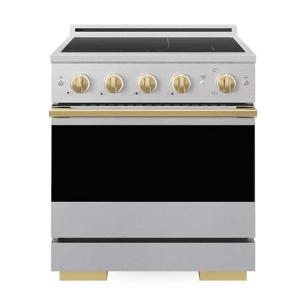 Autograph 30 in. 4.2 cu. ft. Marino Induction Range with 4 Burner Elements and Electric Oven in Satin Stainless and Gold