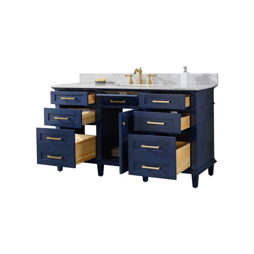 Blue 60" Single Sink Vanity with Carrara Marble Top