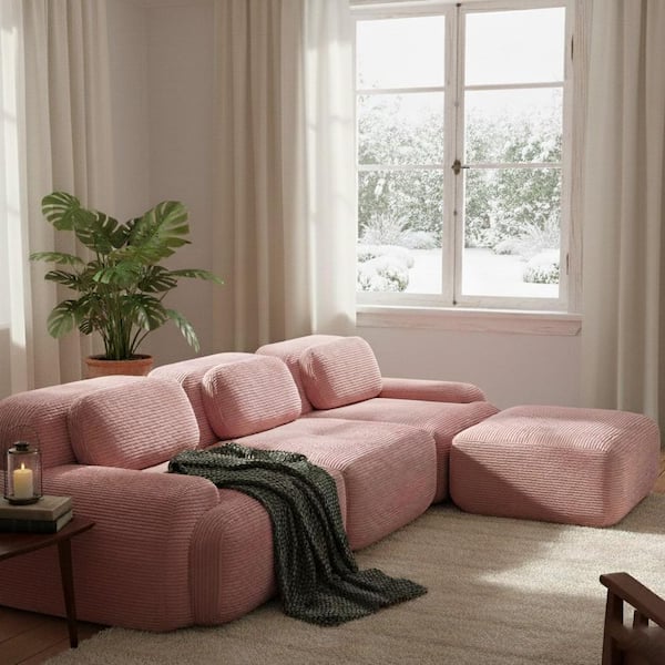 Homy Casa SMZO 117.3 in. Rolled Arm 3-Piece Corduroy Modular