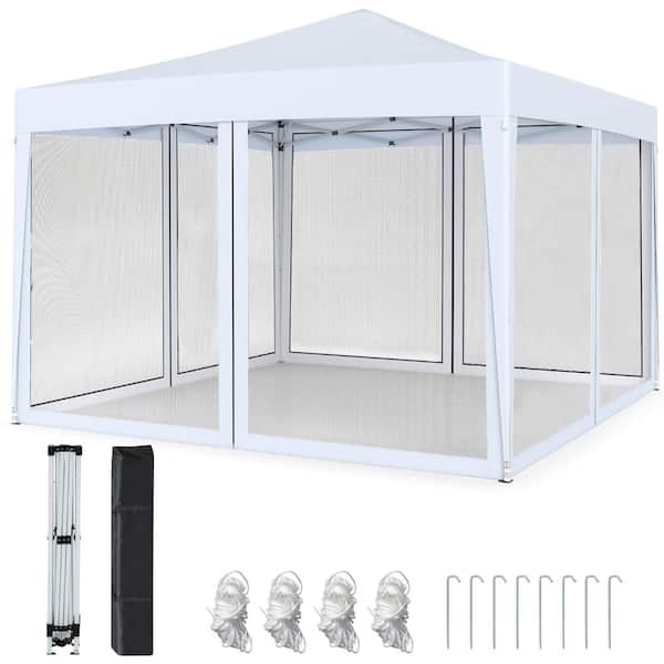 10 ft. x 10 ft. 210D Oxford Fabric Pop-Up Canopy Tent with 4 Mesh Netting Walls, White
