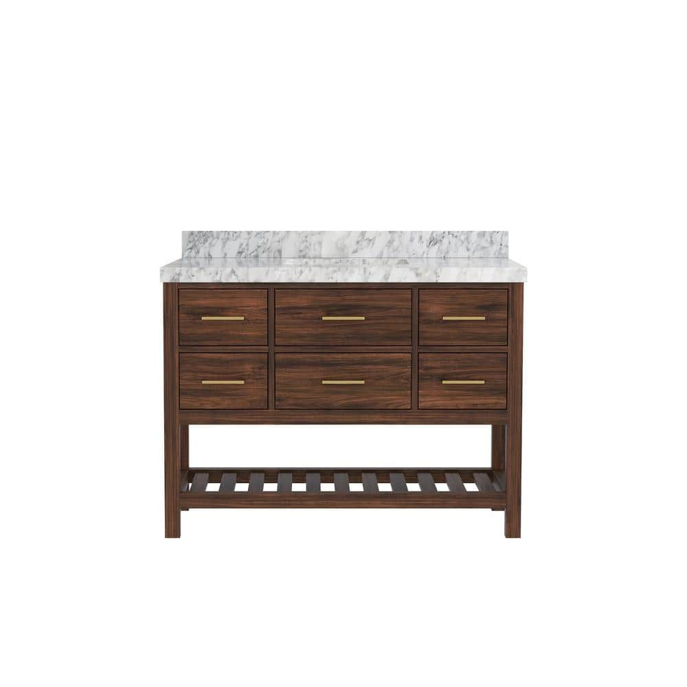 Parket Teak 48 in. W x 22 in. D x 36 in. H Single Sink Bath Vanity in Dark Walnut with Carrara Marble Top price history on PriceWatchPro