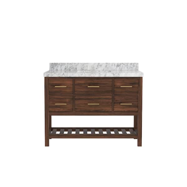 Willow Collections Parket Teak 48 in. W x 22 in. D x 36 in. H Single Sink Bath Vanity in Dark Walnut with Carrara Marble Top