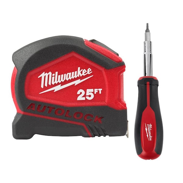 Milwaukee 25 ft. Compact Auto Lock Tape Measure with 11-in-1 Multi-Tip Screwdriver