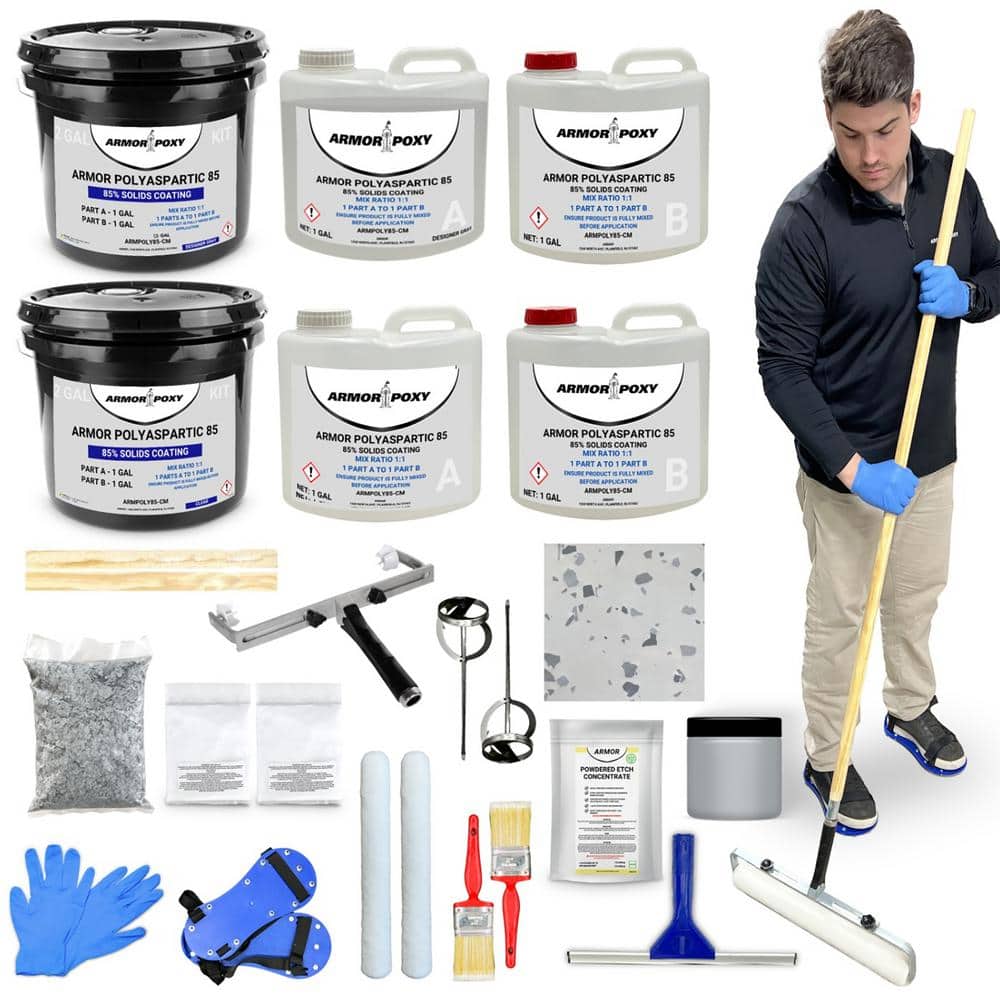 4 Gallon Gray Gloss 2 Part Epoxy Polyaspartic Interior/Exterior Concrete Ba
