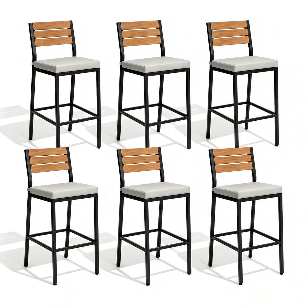 6-Pack Metal Outdoor Bar Stool Supports 600 lbs Bar Stools with Linen Cushion and Adjustable Feet Knobs for Patio Garden price history on PriceWatchPro