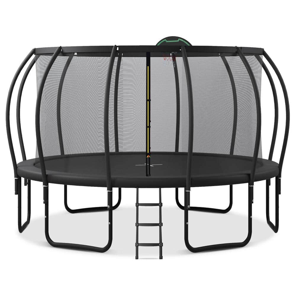 15 ft. Outdoor Kids Trampoline with Safety Fence, Plus Basketball Board and