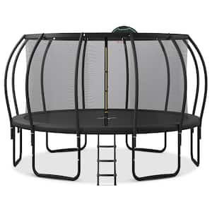 15 ft. Outdoor Kids Trampoline with Safety Fence, Plus Basketball Board and 12 Stakes for Backyard Garden Black