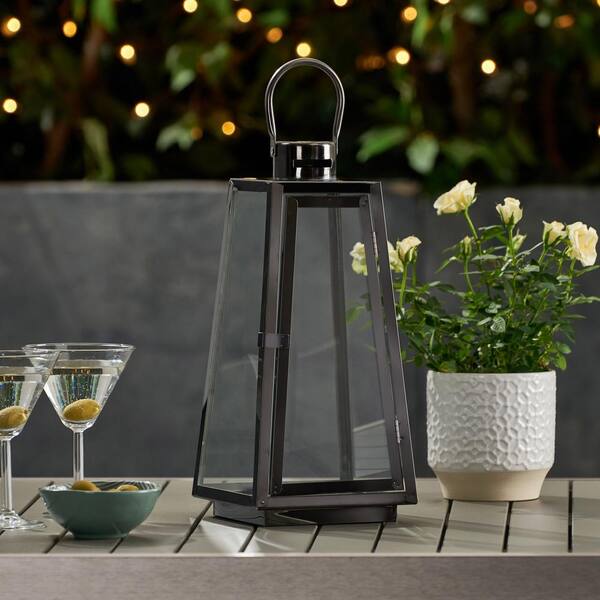 Noble House Detroit 15 in. Black Stainless Steel Lantern