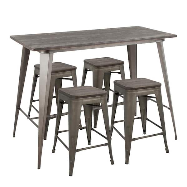 Lumisource Oregon 5-Piece Antique and Espresso Counter Height Dining Set
