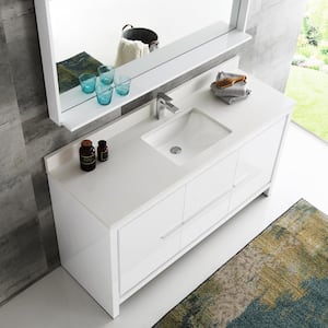 Allier 60 in. W Vanity in White w/ Ceramic Vanity Top in White w/ White Basin & Mirror (Faucet Not Included)