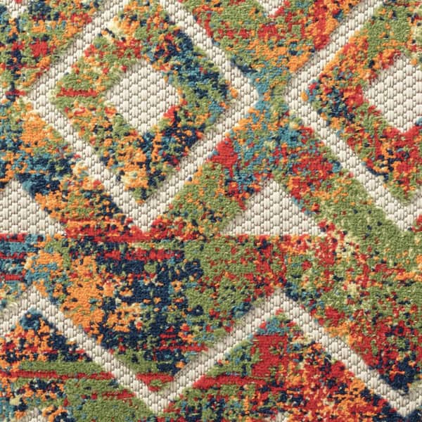 Red, Ivory 8 ft. x 10 ft. Woven Geometric Polypropylene Rectangle Indoor/Outdoor Area Rug