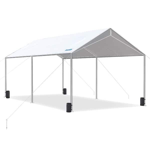 10 ft. x 20 ft. Heavy Duty Carport Canopy, Outdoor Party Tent Boat Shelter with 3 Reinforced Steel Cables-White
