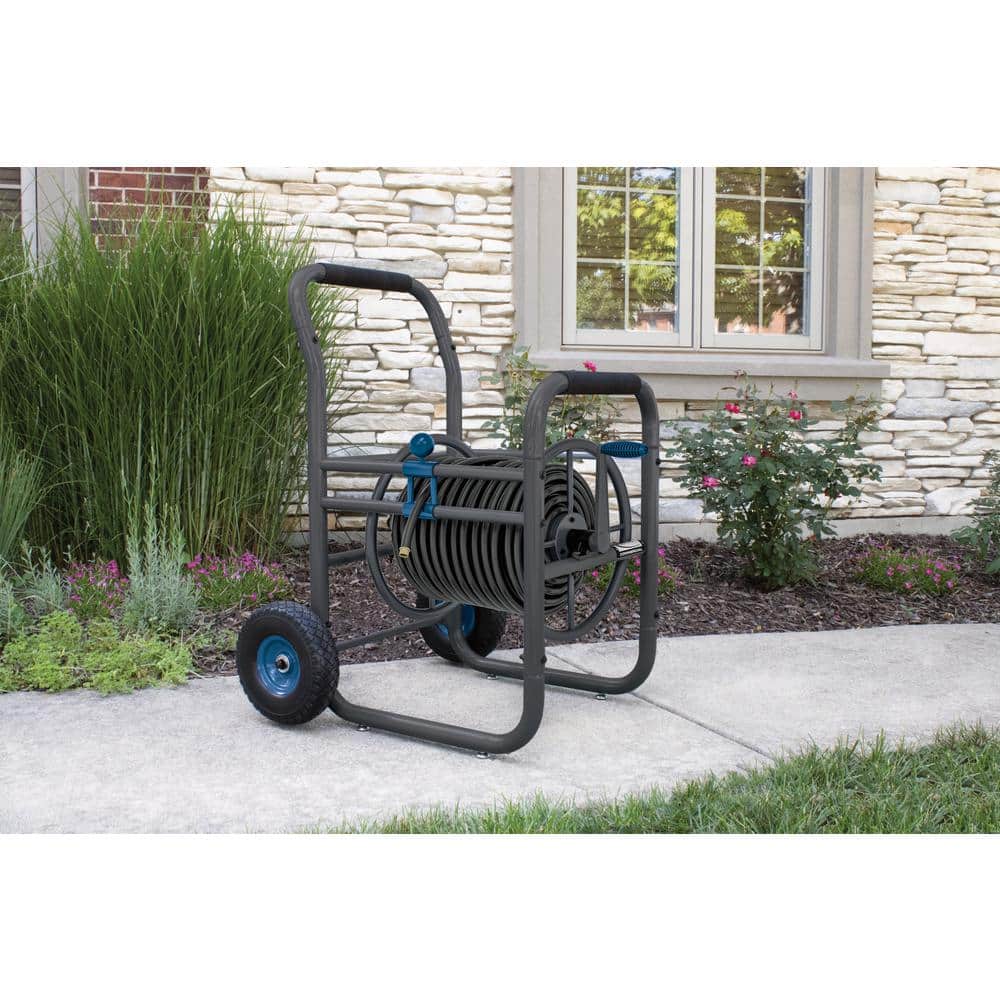 Suncast Black 200 ft. Steel Hose Reel Cart with Manual Crank