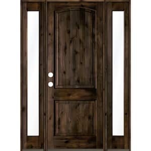 58 in. x 96 in. Knotty Alder 2 Panel Right-Hand/Inswing Clear Glass Black Stain Wood Prehung Front Door with Sidelites
