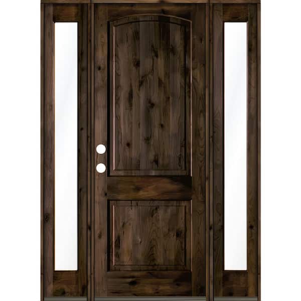 Krosswood Doors 58 in. x 96 in. Knotty Alder 2 Panel Right-Hand/Inswing Clear Glass Black Stain Wood Prehung Front Door with Sidelites