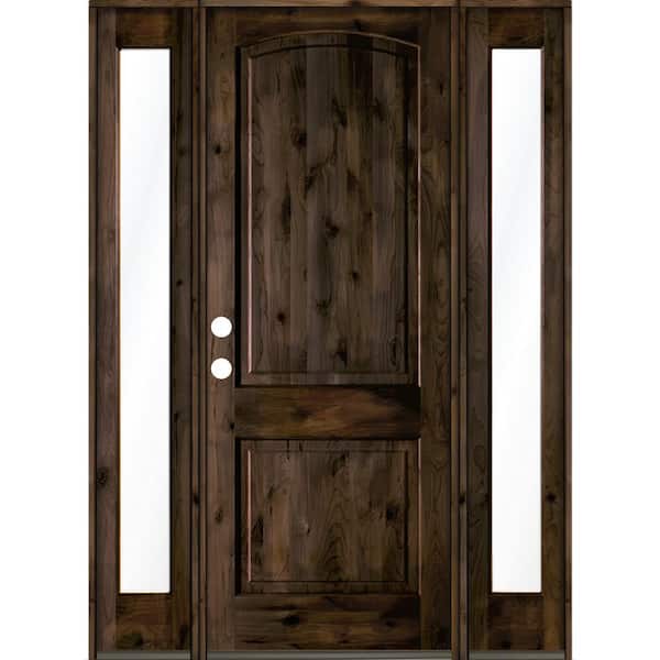 Krosswood Doors 70 in. x 96 in. Rustic Knotty Alder Sidelite 2 Panel Right-Hand/Inswing Clear Glass Black Stain Wood Prehung Front Door