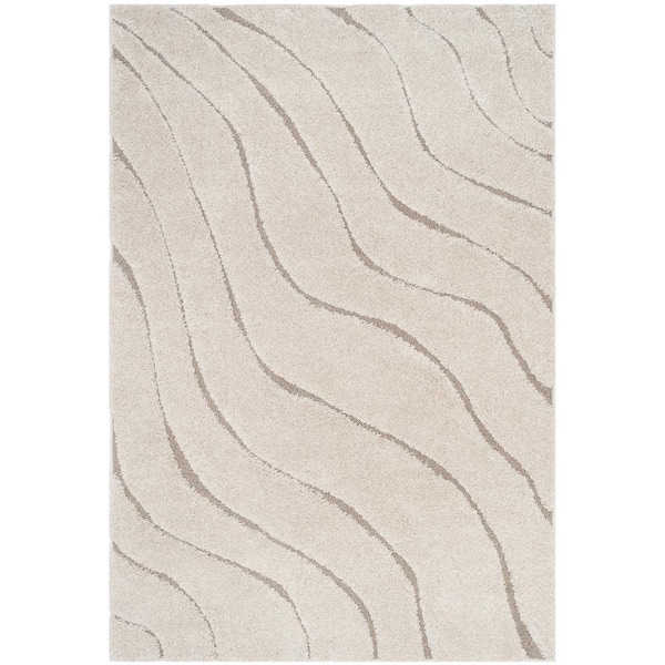 SAFAVIEH Florida Shag Cream/Beige 5 ft. x 8 ft. Striped Solid Area Rug