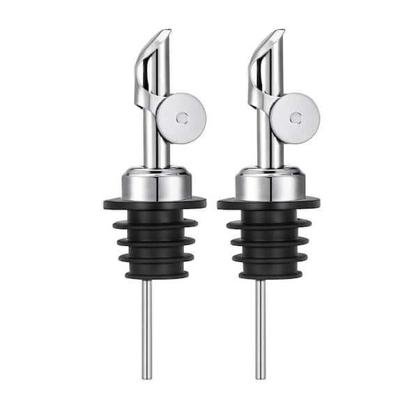 Stainless Steel Silicone Silver Olive Oil Dispenser Spout Weighted Auto Flip Pourer 2-Pack for Bottles