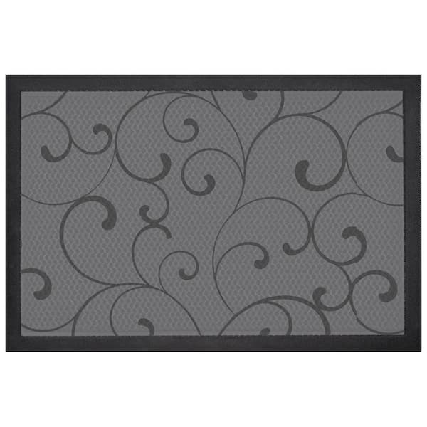 BERNINI FOUNTAINS Aqua Indoor Outdoor Mat ScrollWork Gray 24 in. L x 5 in. W