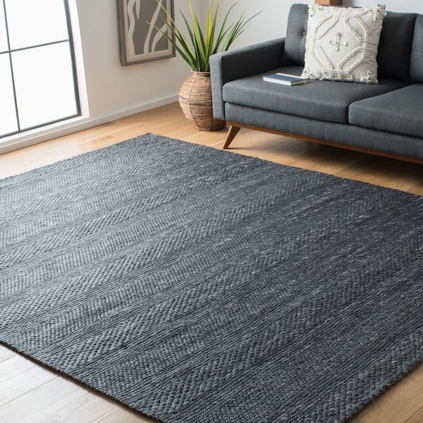 Marbella Charcoal 7 ft. x 7 ft. Striped Solid Color Square Area Rug