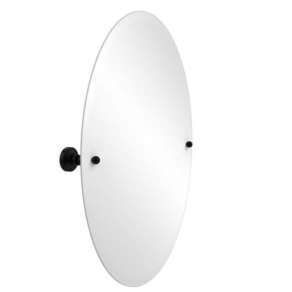 Allied Brass Waverly 21 in. W x 29 in. H Frameless Oval Beveled Edge Bathroom Vanity Mirror in Matte Black