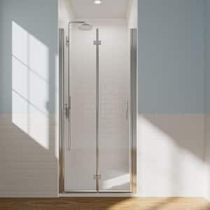 36 in. W to 37 in. to 3/8 in. W x 72 in. H Bi-Fold Frameless Shower Door in Chrome with Clear Glass