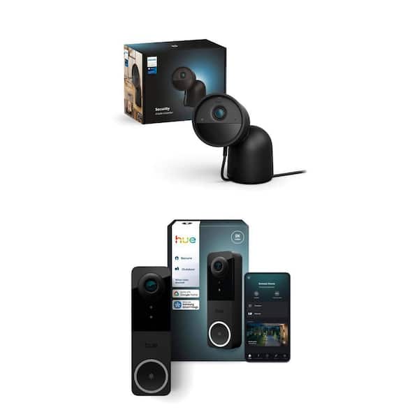 Secure Smart Wi-Fi HD Video Doorbell Camera and Plug-In Indoor/Outdoor Security Camera Combo (Black)