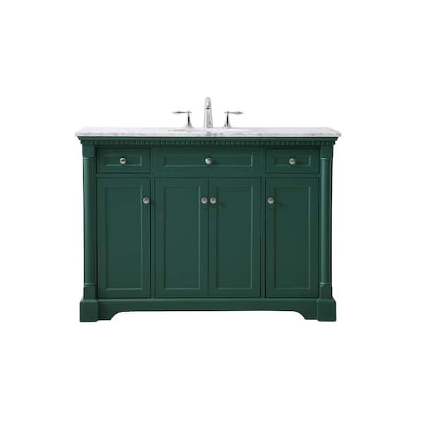 Unbranded Timeless Home 48 in. W x 21.5 in. D x 35 in. H Single Bathroom Vanity in Green with White Marble