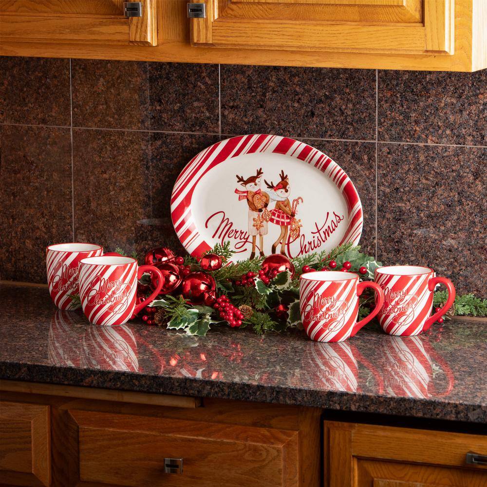 14.75" Red and White Ceramic Merry Christmas Platter
