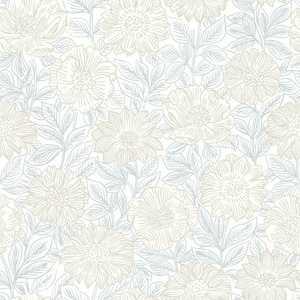 Blue Faustin Neutral Floral Wallpaper Sample