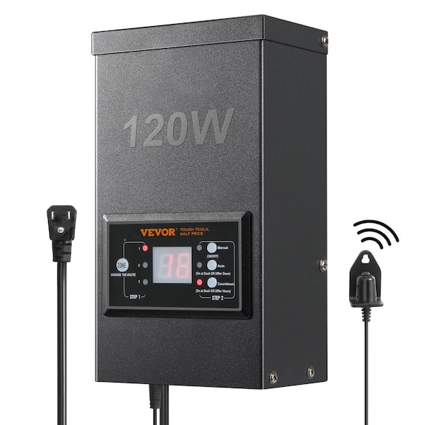 Low Voltage Transformer 120VAC to 12VAC 120 Watt Metal Landscape Lighting Transformer with Timer Sensor for Pathway Pool