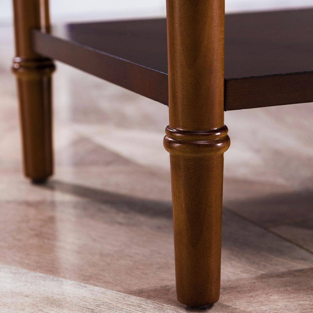Pecan Brown Solid Wood Coastal Side Table with USB-C Fast Charging Station