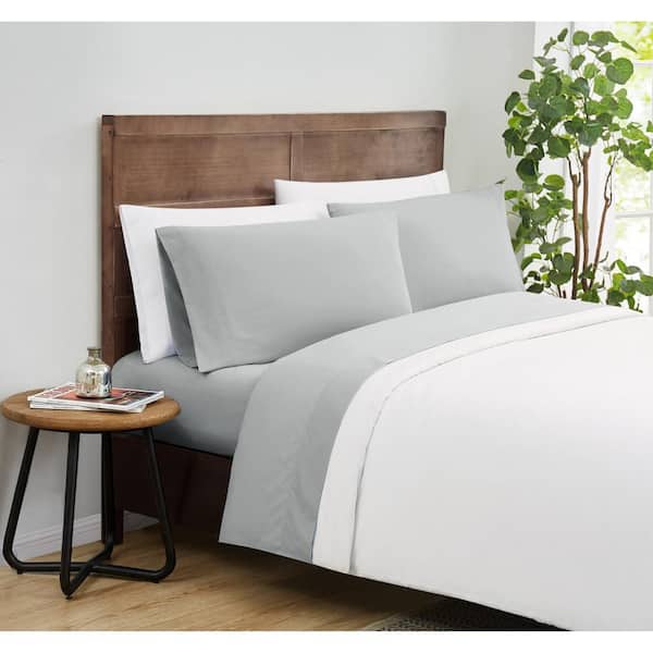 TRULY CALM Silver Cool 4-Piece Grey Cotton Full Antimicrobial Sheet Set