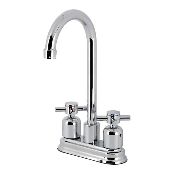 Kingston Brass KS512C Bar Faucet – Polished Chrome, Wall Mount, 2-Hole, Low-Arc, Dual Lever