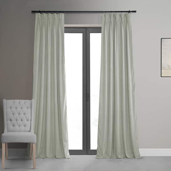 Exclusive Fabrics & Furnishings Signature Reflection Grey Pleated Blackout Velvet Curtain 25 in. W x 108 in. L (1 Panel)