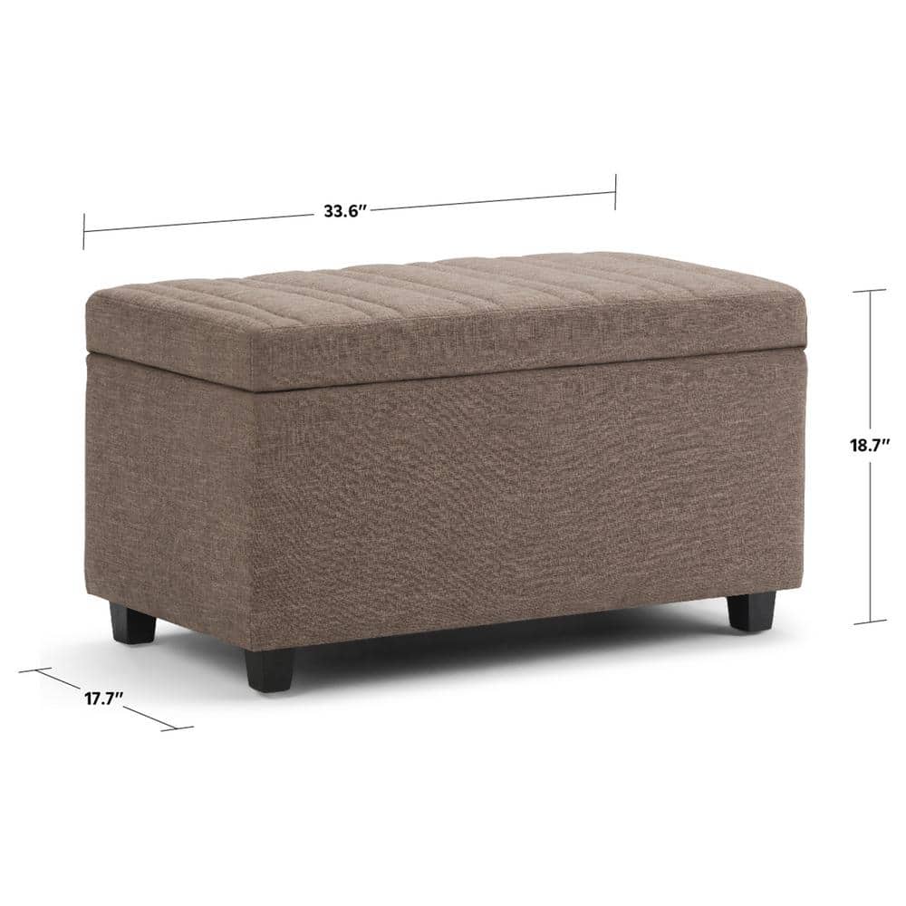Fawn Brown Linen Rectangular Storage Ottoman Bench